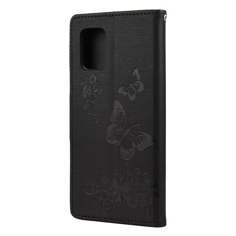Xiaomi Mi 10 Lite Tasche Nur Schmetterlinge mit Lanyard