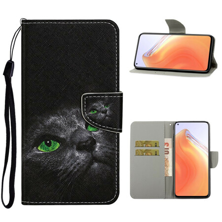 Xiaomi Mi 10T / 10T Pro Tasche Grünäugige Katze mit Lanyard
