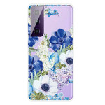 Samsung Galaxy S21 FE Cover Blaue Blumen Aquarell