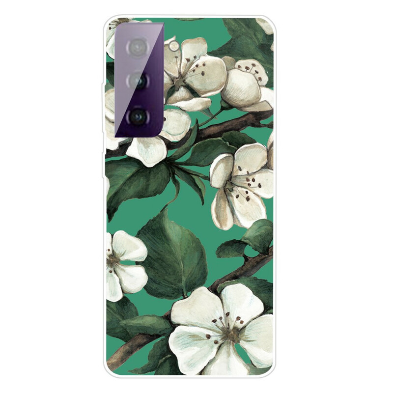 Samsung Galaxy S21 FE Cover Weiße Blumen Gemalt