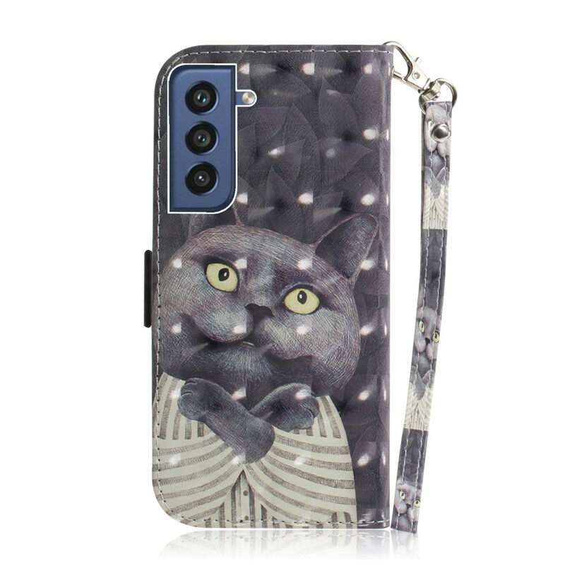 Samsung Galaxy S21 FE Tasche Katze Grau mit Riemen