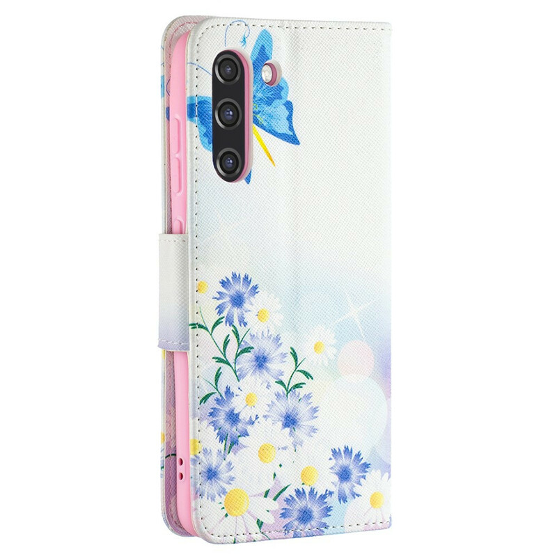 Samsung Galaxy S21 FE Hülle Gemalte Schmetterlinge und Blumen