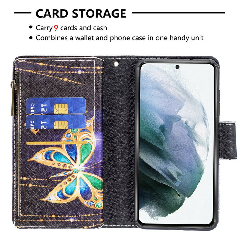 Samsung Galaxy S21 FE Tasche mit Reißverschluss Schmetterlinge