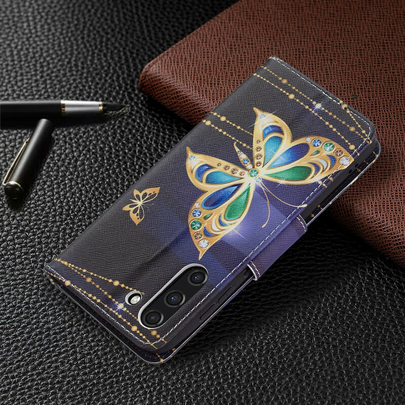 Hülle Samsung Galaxy S21 FE Schmetterling Gold