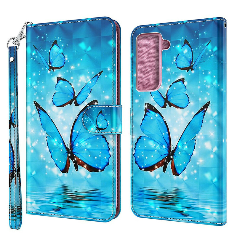 Samsung Galaxy S21 FE Hülle Blaue fliegende Schmetterlinge
