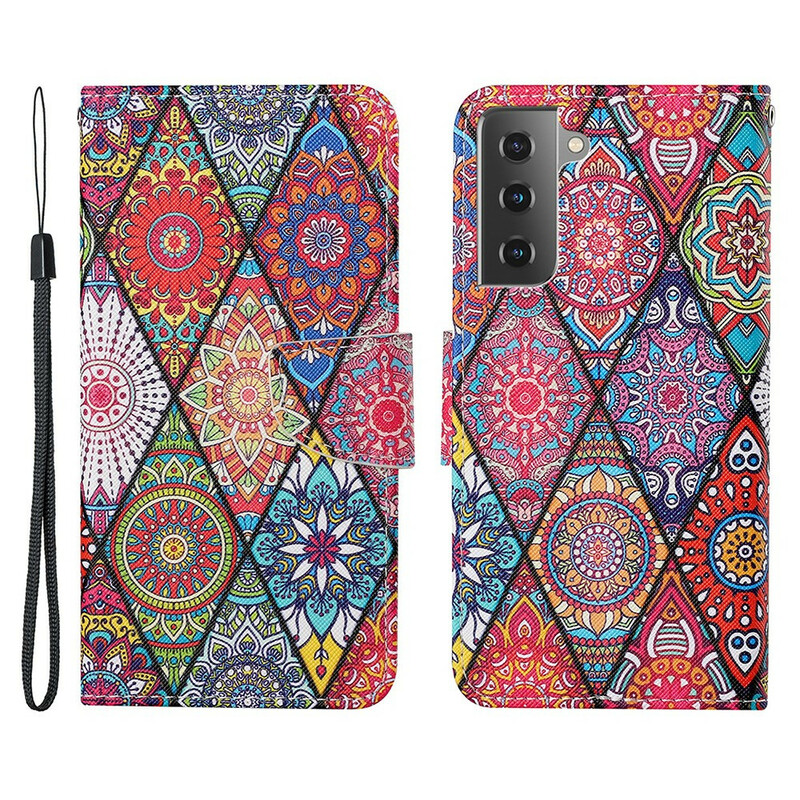 Samsung Galaxy S21 FE Patchwork Hülle mit Lanyard