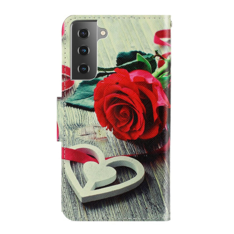 Samsung Galaxy S21 FE Hülle Romantische Rose mit Riemen