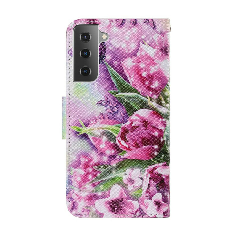 Samsung Galaxy S21 FE Hülle Schmetterlinge und Tulpen