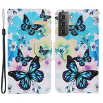 Samsung Galaxy S21 FE Hülle Schmetterlinge und Sommerblumen