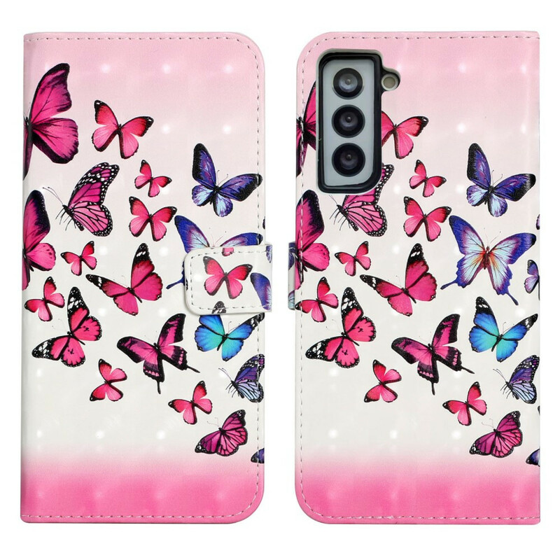 Hülle Samsung Galaxy S21 FE Schmetterlingsflug mit Riemen