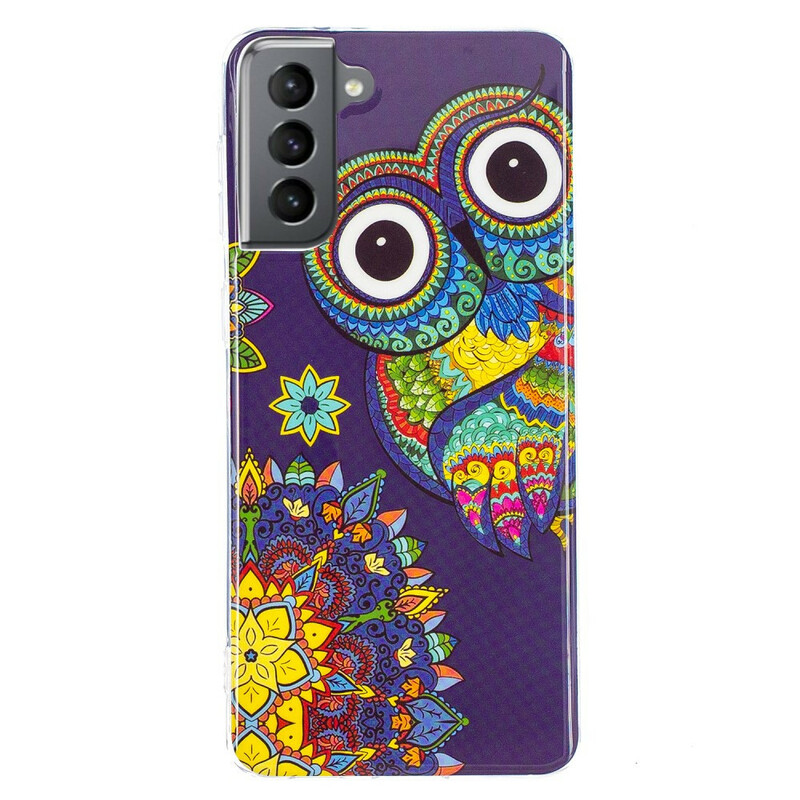 Samsung Galaxy S21 FE Cover Eule Mandala Fluoreszierend