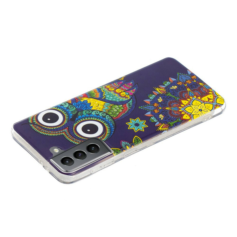 Samsung Galaxy S21 FE Cover Eule Mandala Fluoreszierend