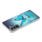Samsung Galaxy S21 FE Schmetterling Cover Blau Fluoreszierend