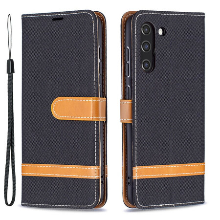 Samsung Galaxy S21 FE Stoff- und Lederoptik-Schutzhülle mit Trageriemen