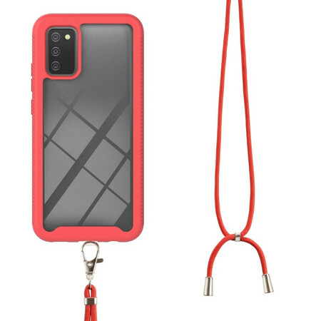 Samsung Galaxy A02s Hybrid Cover mit Kordel und farbiger Umrandung