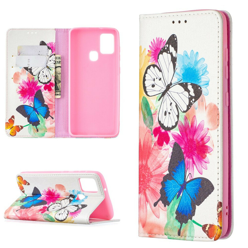 Flip Cover Samsung Galaxy A21s Bunte Schmetterlinge