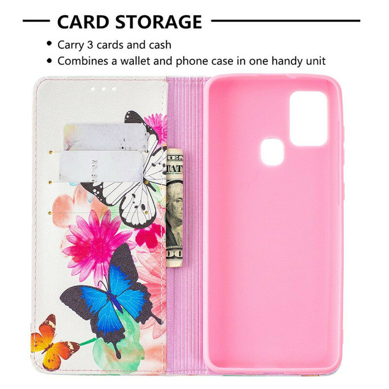Flip Cover Samsung Galaxy A21s Bunte Schmetterlinge