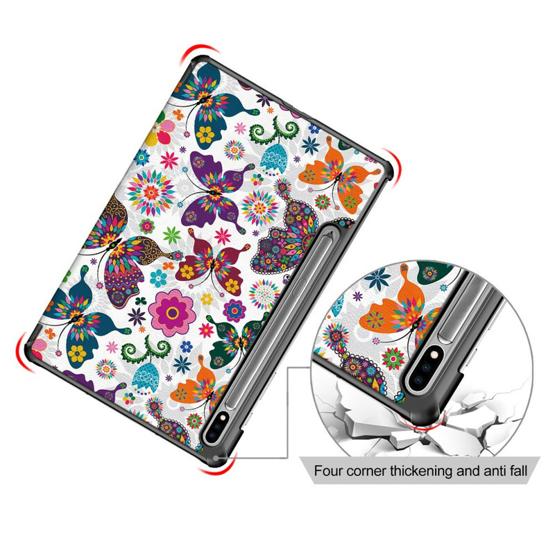 Smart Case Samsung Galaxy Tab S7 FE Verstärkt Schmetterlinge und Blumen
