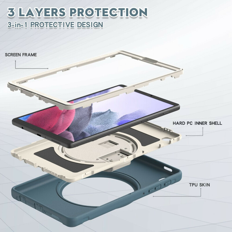 Samsung Galaxy Tab A7 Lite Cover Dreifacher Schutz mit Gurtband und Halterung