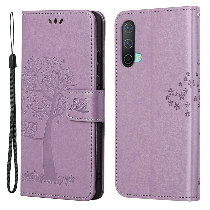 OnePlus Nord CE 5G Hülle Baum und Eulen mit Riemen