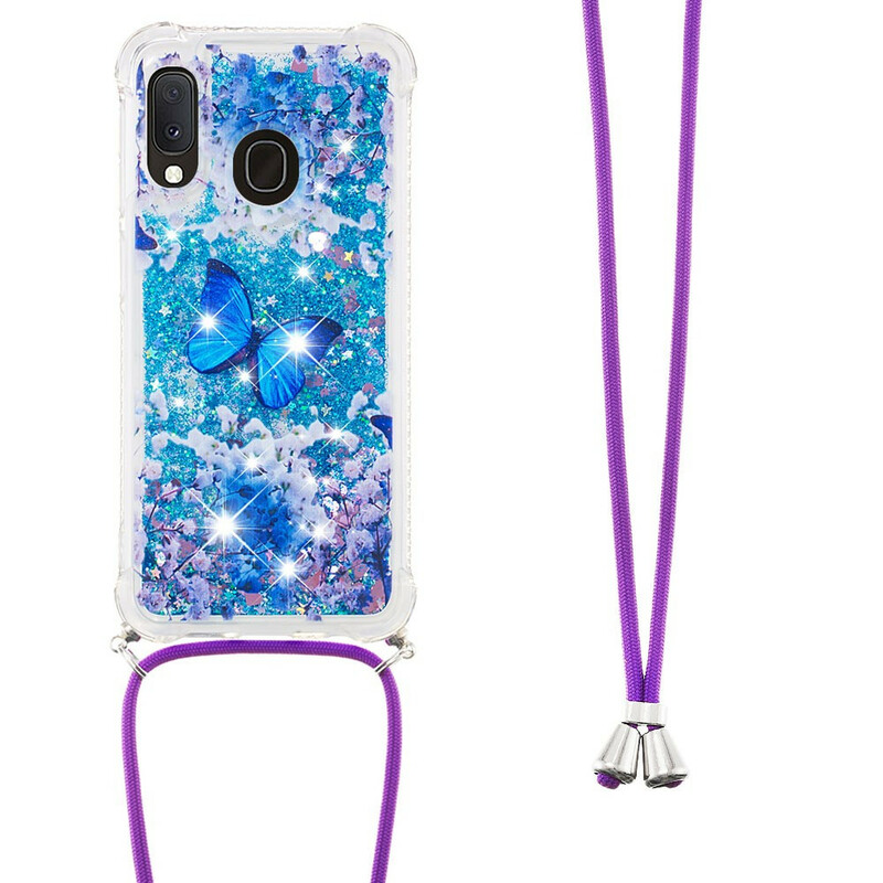 Samsung Galaxy A20e Cover mit Kordel Glitter Schmetterlinge