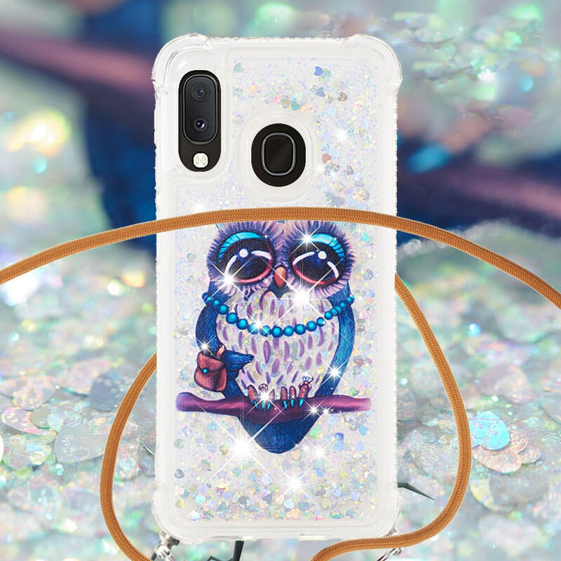 Samsung Galaxy A20e Kordel Glitter Miss Eule Cover