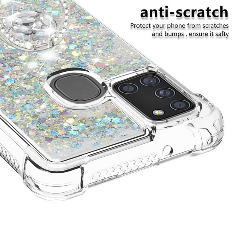 Samsung Galaxy A21s Glitter Cover mit Ringhalter