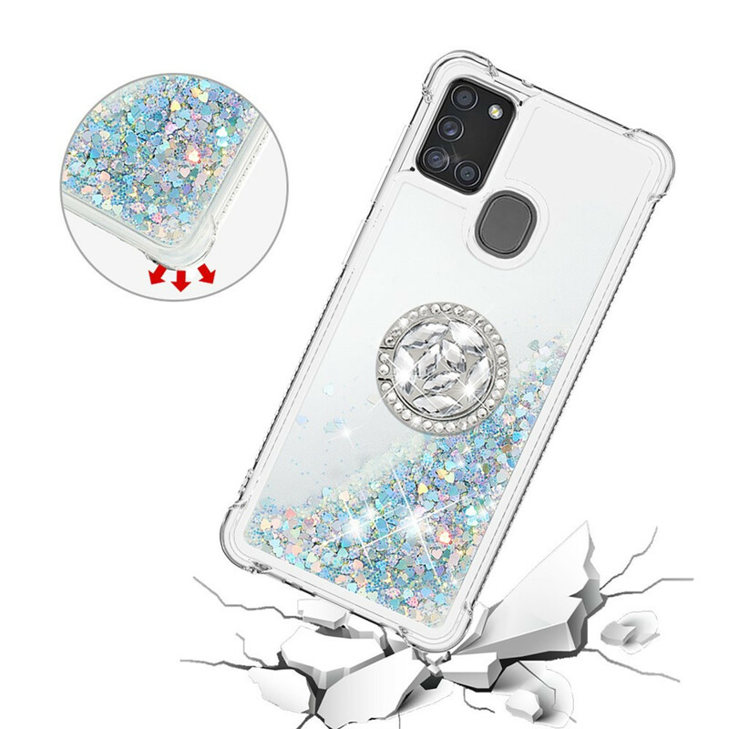 Samsung Galaxy A21s Glitter Cover mit Ringhalter
