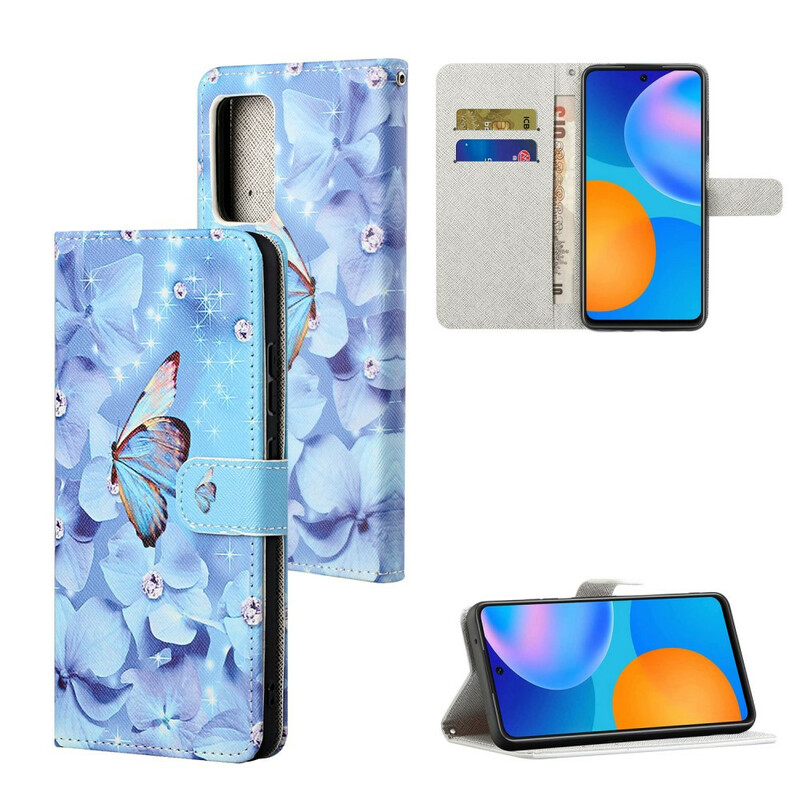 Xiaomi Redmi Note 10 5G / Poco M3 Pro 5G Tasche Schmetterlinge mit Riemchen