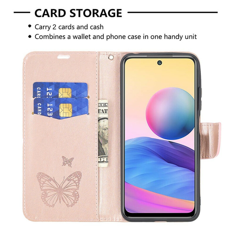 Xiaomi Redmi Note 10 5G / Poco M3 Pro 5G Tasche Gedruckte Schmetterlinge mit Riemen