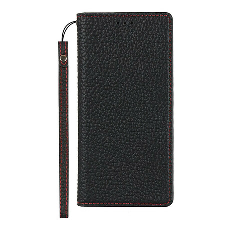 Flip Cover Google Pixel 5A 5G Echtleder Litchi mit Riemen