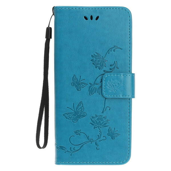 iPhone 13 Mini Hülle Schmetterlinge und Blumen mit Riemen