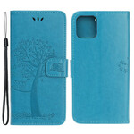 iPhone 13 Mini-Hülle Baum und Eulen mit Riemen