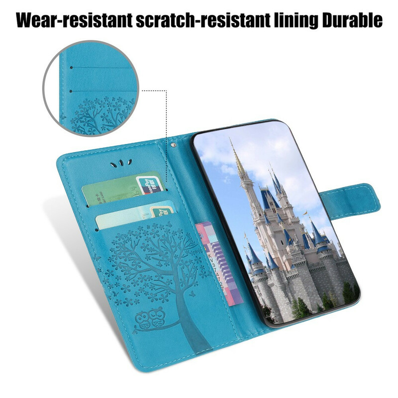 iPhone 13 Mini-Hülle Baum und Eulen mit Riemen