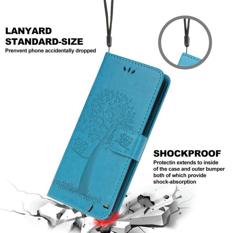 iPhone 13 Mini-Hülle Baum und Eulen mit Riemen