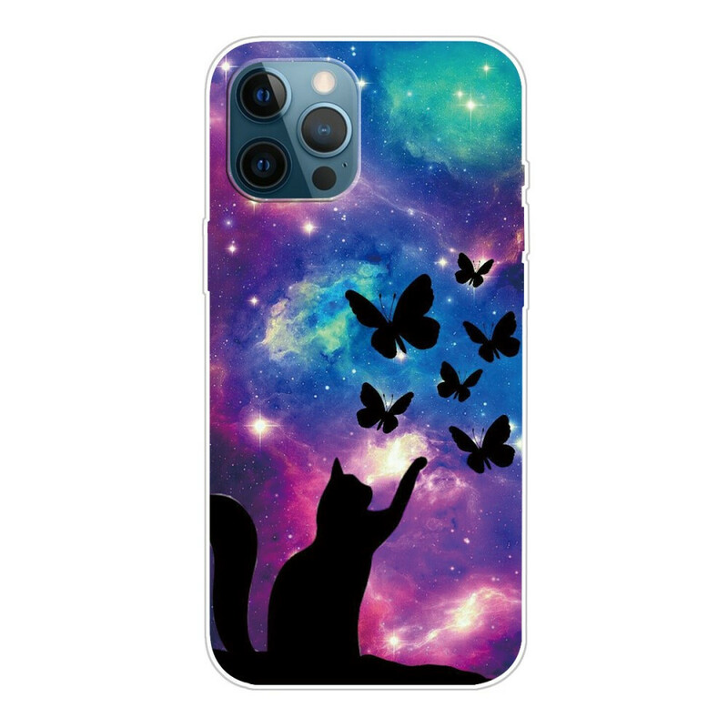 iPhone 13 Pro Cover Katze und Schmetterlinge Im Weltraum