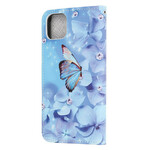 iPhone 13 Pro Hülle Schmetterlinge Diamanten mit Riemen