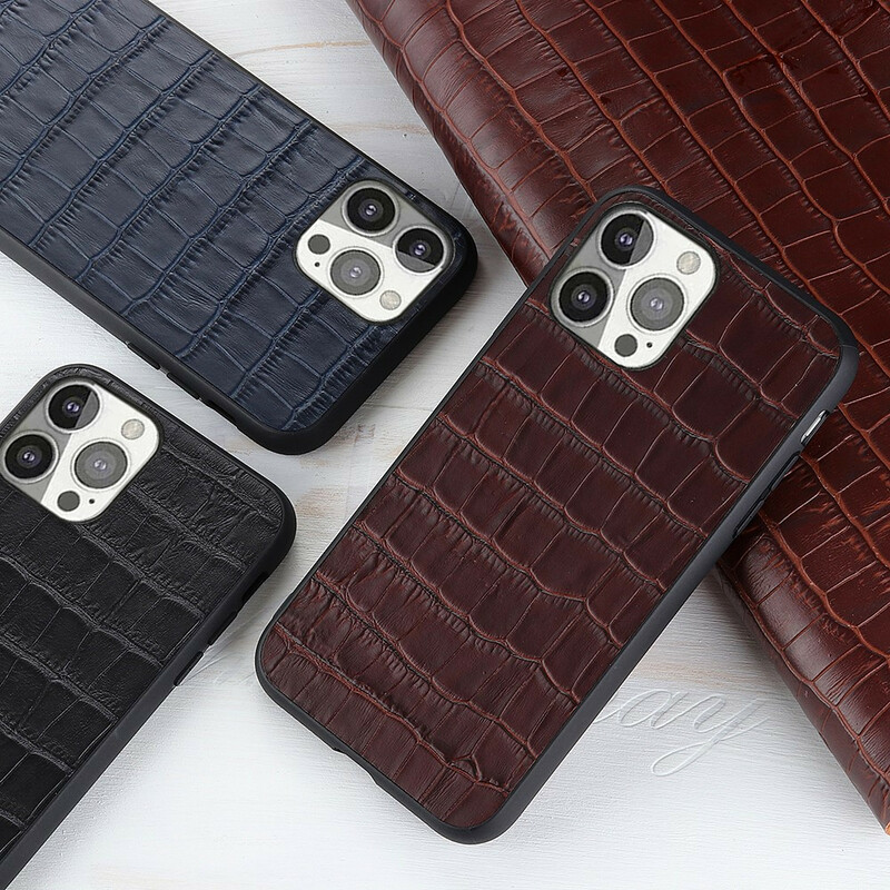 iPhone 13 Pro Hülle aus echtem Leder mit Krokodil-Muster