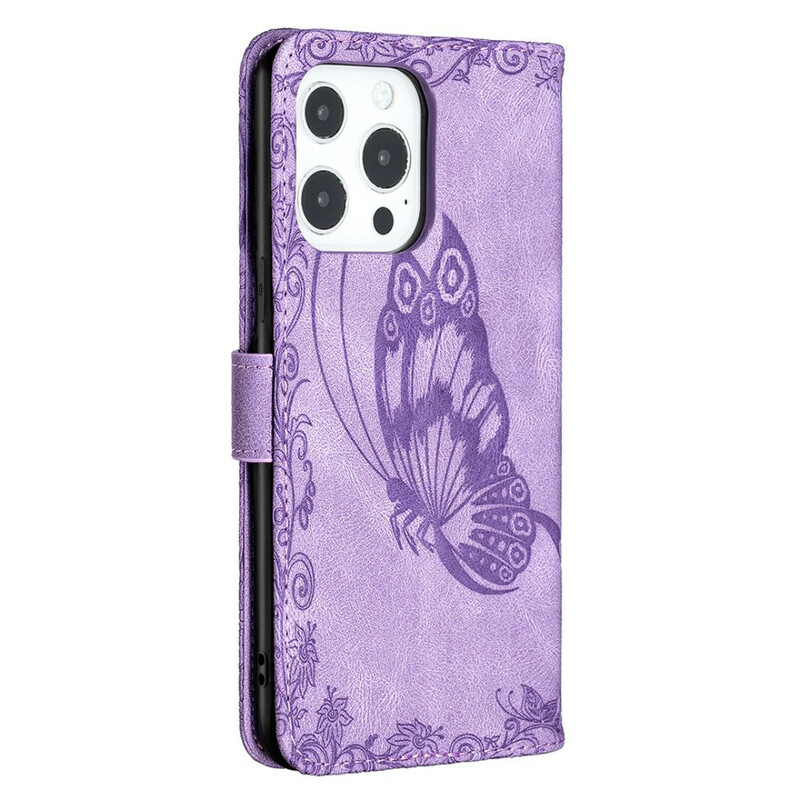 iPhone 13 Pro Hülle Schmetterling Barock mit Riemen