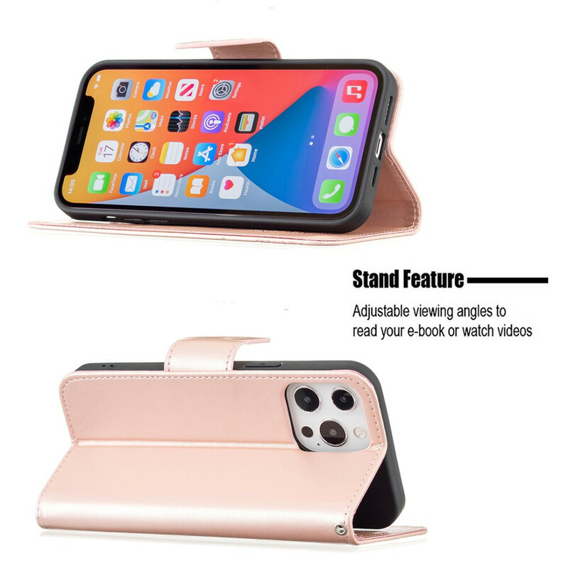 iPhone 13 Pro Hülle Bedruckte Schmetterlinge mit Riemen