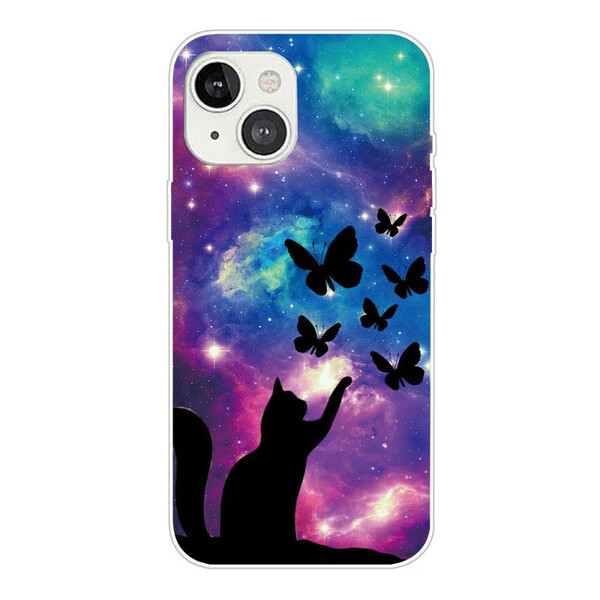 iPhone 13 Cover Katze und Schmetterlinge Im Weltraum