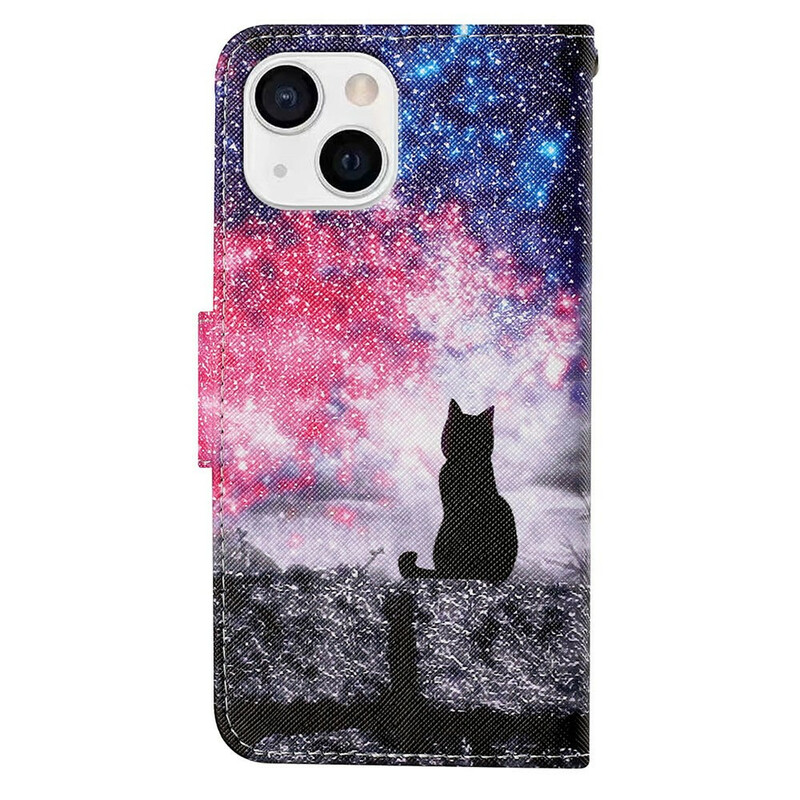 Hülle iPhone 13 Katze vorm Sternenhimmel