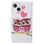 iPhone 13 Hülle Eulenfamilie mit Lanyard