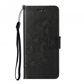 Motorola Edge 20 Tasche Schmetterlinge und Blumen mit Riemen
