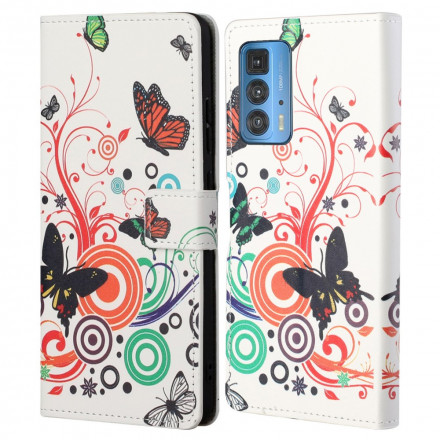 Motorola Edge 20 Pro Hülle Schmetterlinge und Blumen