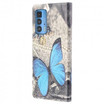 Motorola Edge 20 Pro Tasche Schmetterling Blau