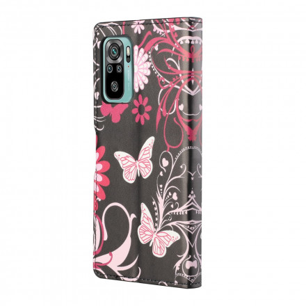 Xiaomi Redmi 10 Tasche Schmetterlinge und Blumen mit Riemen