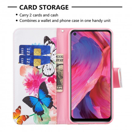 Hülle Oppo A54 5G / A74 5G Gemalte Schmetterlinge und Blumen