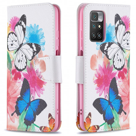 Xiaomi Redmi 10 Hülle Gemalte Schmetterlinge und Blumen