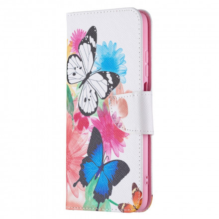 Xiaomi Redmi 10 Hülle Gemalte Schmetterlinge und Blumen